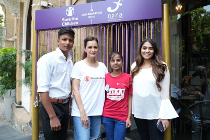 Dia Mirza and Karyna Bajaj with the kids from Save the Children
